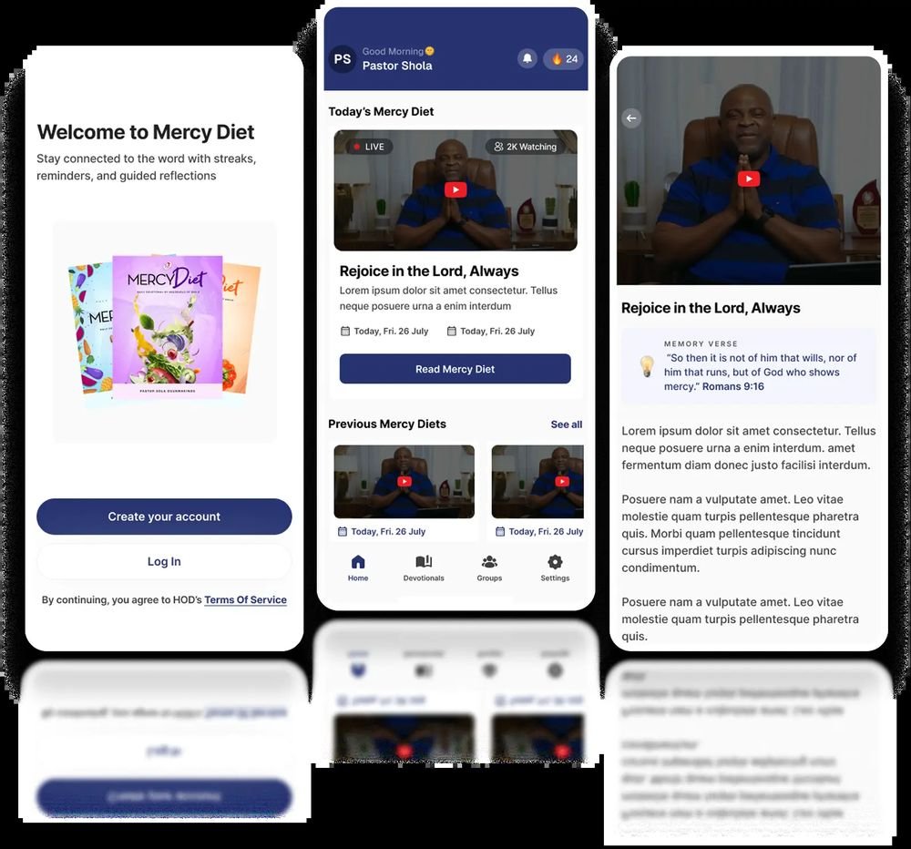 The Mercy Diet app on three phones